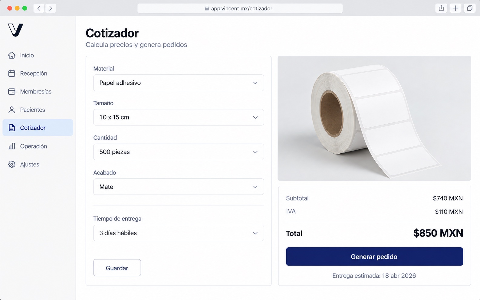 Ilustración de un cotizador con opciones configurables y precio en vivo